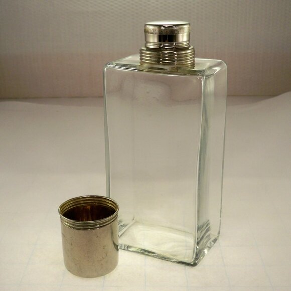 Vintage Travel Glass Square Flask 6.5" Tall - Picture 1 of 6